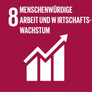 SDG 8-Grafik: Menschenwürdige Arbeit und Wirtschaftswachstum zu sehen