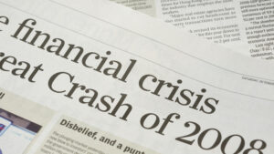 Zeitungsausschnitt aus der Finanzkrise 2008 zu sehen